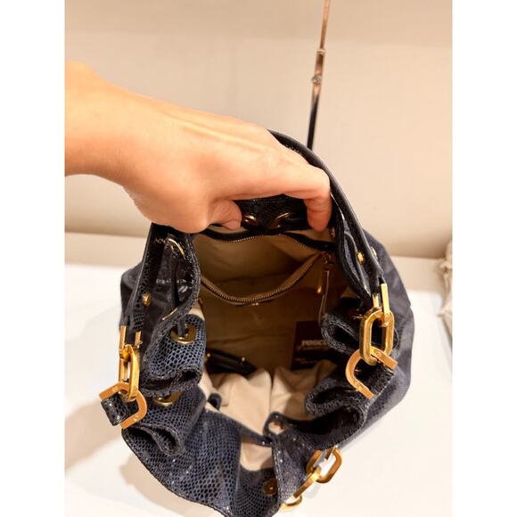 Tory Burch Snake Embossed Patent Leather Shoulder Hobo Handbag with Chain - Picture 10 of 13